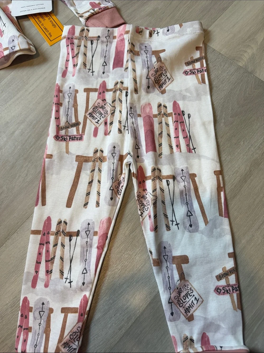 NWT Burt's Bees Kids Organic Cotton Pink Ski Print Pajama Set